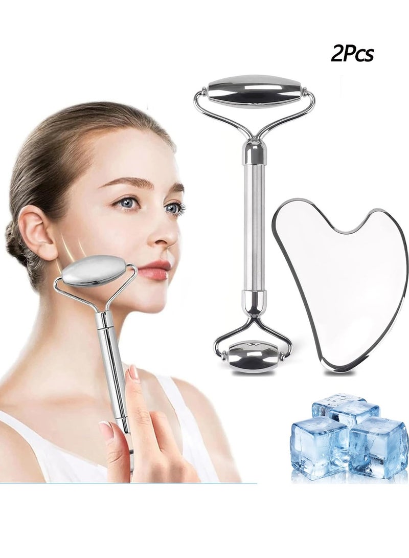 SHENYU Face Massager Roller Tools 2Pcs Face Roller Set Metal Guasha Tool and Facial Roller Eye Massage Accessories Women Skin Care for Reducing Puffiness Wrinkle Skin Care - Image 1