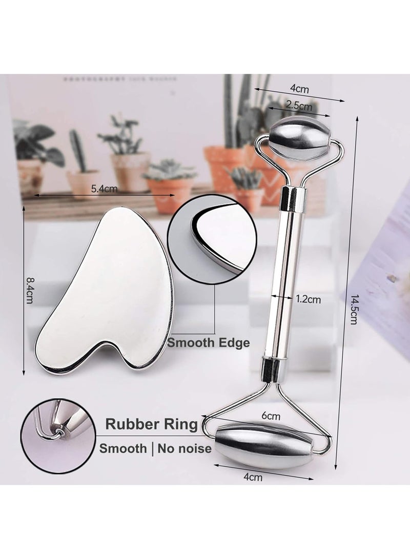 SHENYU Face Massager Roller Tools 2Pcs Face Roller Set Metal Guasha Tool and Facial Roller Eye Massage Accessories Women Skin Care for Reducing Puffiness Wrinkle Skin Care - Image 2