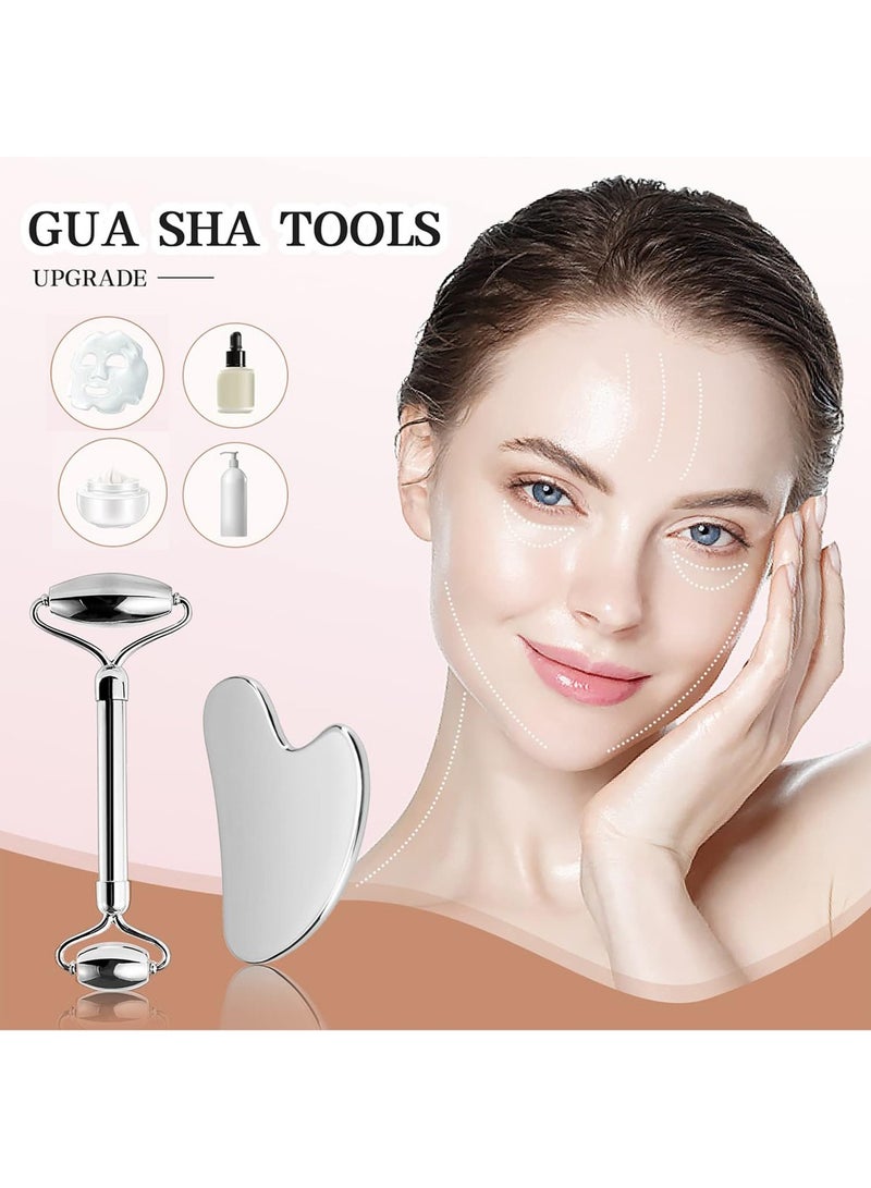 SHENYU Face Massager Roller Tools 2Pcs Face Roller Set Metal Guasha Tool and Facial Roller Eye Massage Accessories Women Skin Care for Reducing Puffiness Wrinkle Skin Care - Image 3