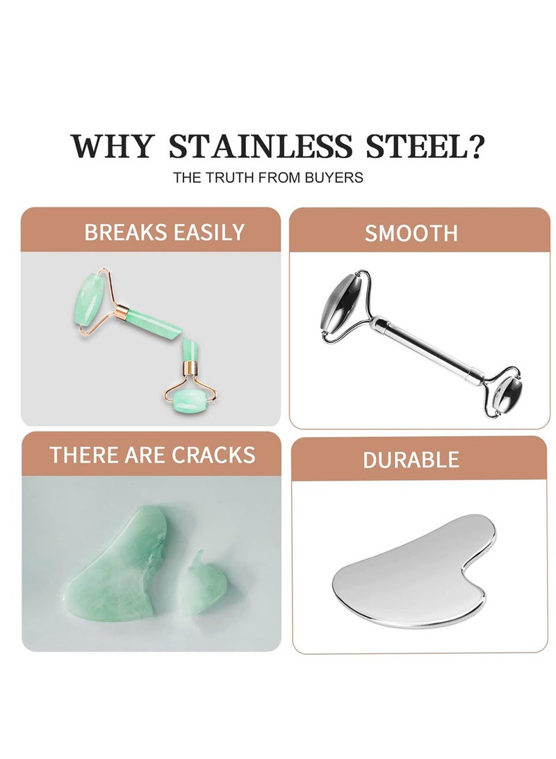 SHENYU Face Massager Roller Tools 2Pcs Face Roller Set Metal Guasha Tool and Facial Roller Eye Massage Accessories Women Skin Care for Reducing Puffiness Wrinkle Skin Care - Image 4