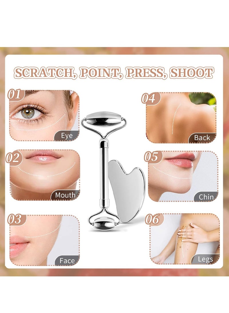 SHENYU Face Massager Roller Tools 2Pcs Face Roller Set Metal Guasha Tool and Facial Roller Eye Massage Accessories Women Skin Care for Reducing Puffiness Wrinkle Skin Care - Image 5