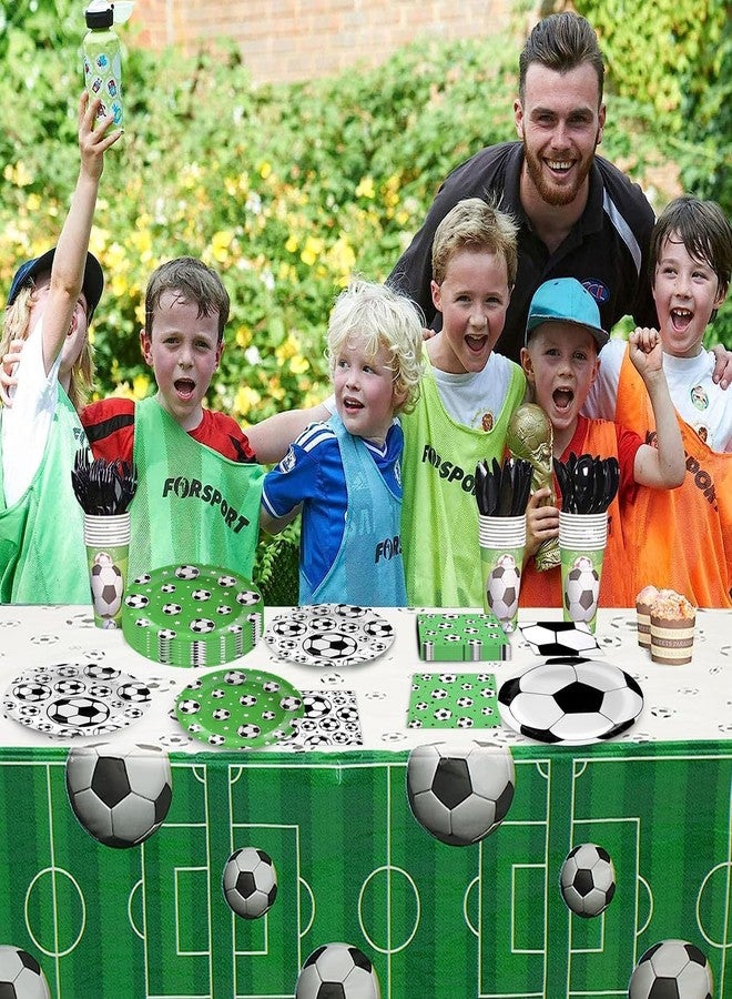WIQEDOHA 120Pcs Soccer Party Decorations Soccer Birthday Party Supplies Tableware Set Disposable Soccer Print Paper Plates and Napkins for Baby Shower Sports Theme Birthday Decorations - Image 5