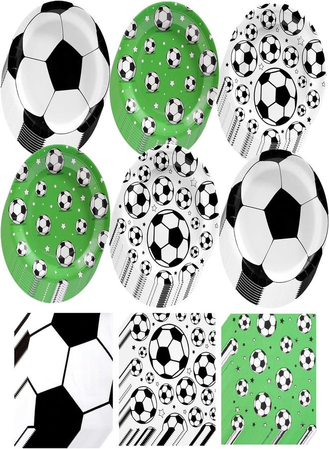 WIQEDOHA 120Pcs Soccer Party Decorations Soccer Birthday Party Supplies Tableware Set Disposable Soccer Print Paper Plates and Napkins for Baby Shower Sports Theme Birthday Decorations - Image 1