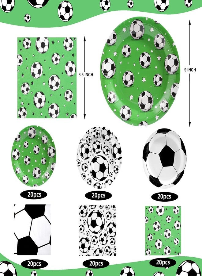 WIQEDOHA 120Pcs Soccer Party Decorations Soccer Birthday Party Supplies Tableware Set Disposable Soccer Print Paper Plates and Napkins for Baby Shower Sports Theme Birthday Decorations - Image 2