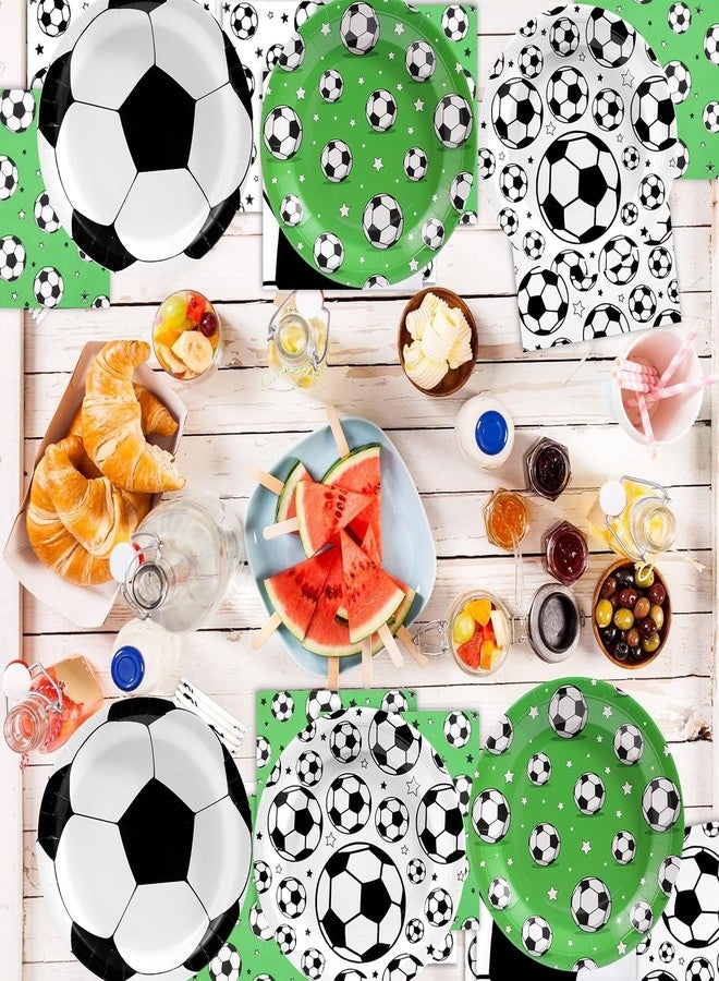 WIQEDOHA 120Pcs Soccer Party Decorations Soccer Birthday Party Supplies Tableware Set Disposable Soccer Print Paper Plates and Napkins for Baby Shower Sports Theme Birthday Decorations - Image 4