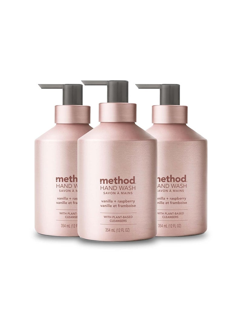 Method Method Gel Hand Soap Vanilla  Raspberry Reusable Pink Aluminum Bottle Biodegradable Formula 12 oz Pack of 3 