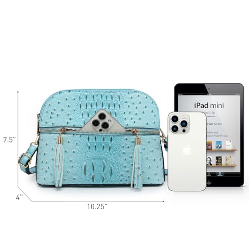 Dasein Women Tassel Zipper Pocket Crossbody Bag Shoulder Purse Fashion Travel Bag with Multi Pockets(Ostrich Blue) - Image 4