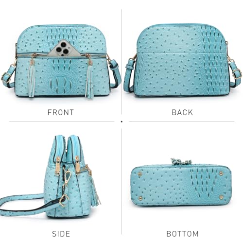 Dasein Women Tassel Zipper Pocket Crossbody Bag Shoulder Purse Fashion Travel Bag with Multi Pockets(Ostrich Blue) - Image 3