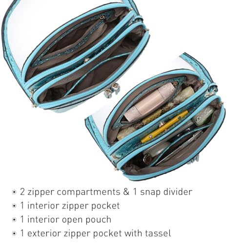 Dasein Women Tassel Zipper Pocket Crossbody Bag Shoulder Purse Fashion Travel Bag with Multi Pockets(Ostrich Blue) - Image 5