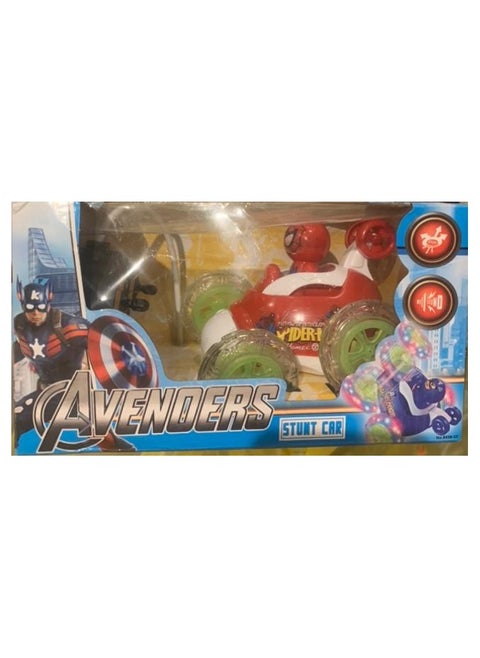 A new red stunt car with a Spider-Man driver, lights and colors, and a remote control