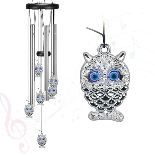 Virekm Small Wind Chimes House Warming Gifts for Women New Home Gift Men Outdoor Gifts for Neighbor Windchimes for Patio Decoration Garden Decor for Outside Zen Decor Yard Blue Evil Eye Owl - Image 1
