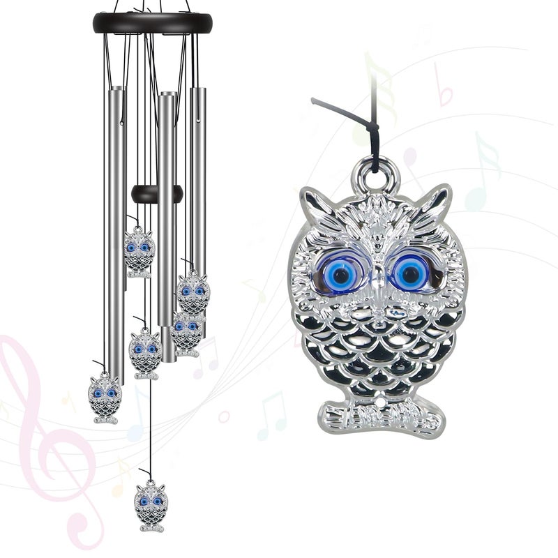 Virekm Small Wind Chimes House Warming Gifts for Women New Home Gift Men Outdoor Gifts for Neighbor Windchimes for Patio Decoration Garden Decor for Outside Zen Decor Yard Blue Evil Eye Owl - Image 2