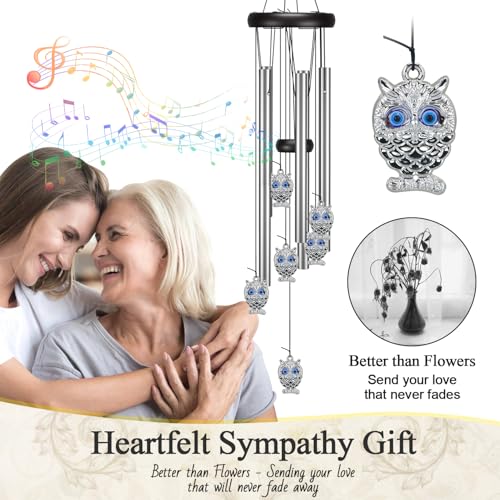 Virekm Small Wind Chimes House Warming Gifts for Women New Home Gift Men Outdoor Gifts for Neighbor Windchimes for Patio Decoration Garden Decor for Outside Zen Decor Yard Blue Evil Eye Owl - Image 3
