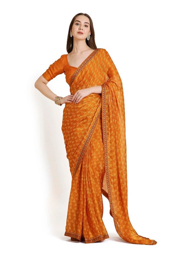 RATAN Women's Chiffon Printed Saree with Printed Blouse Piece (VAAB-BP-21880_Mustard Yellow) - Image 1