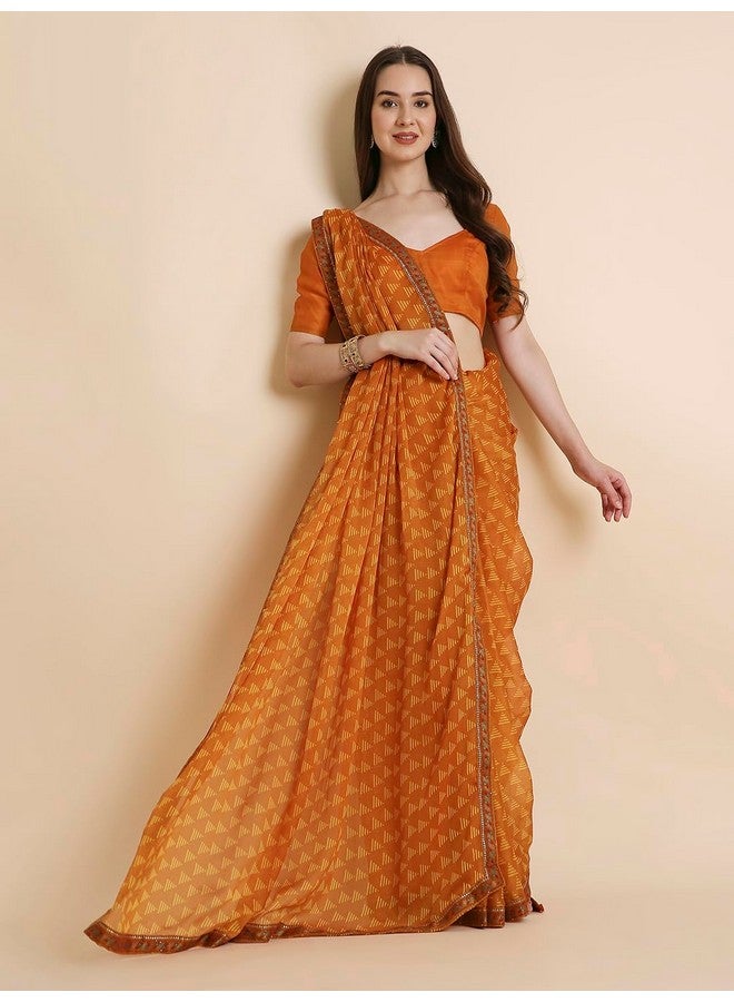 RATAN Women's Chiffon Printed Saree with Printed Blouse Piece (VAAB-BP-21880_Mustard Yellow) - Image 4