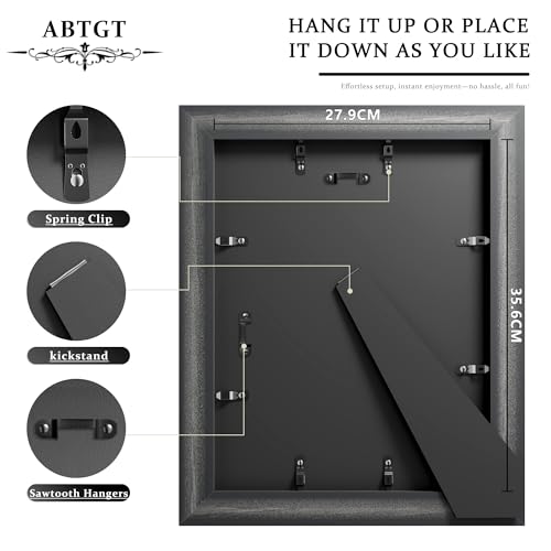 Abtgt Vintage Style 11x14 Picture Frame, Made of Tempered Real Glass for Tabletop or Wall Mount, 11x14 Photo Frame for Home Decor, Brown. - Image 4