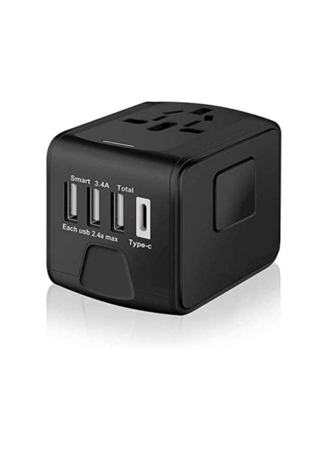Universal Travel Adapter with Multiple Regional Power Socket Plugs for UK US AU and Plug Adaptor with 3 Ultra Fast USB Charging Port and 1 Brisk USB Type C Port Black  - Image 3