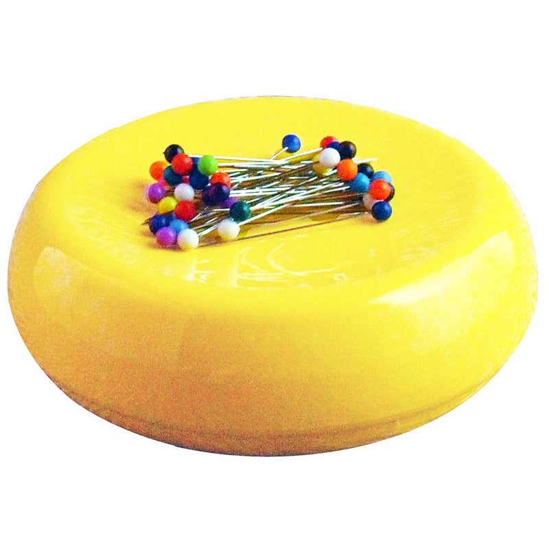 Grabbit Magnetic Sewing Pincushion with 50 Plastic Head Pins Yellow