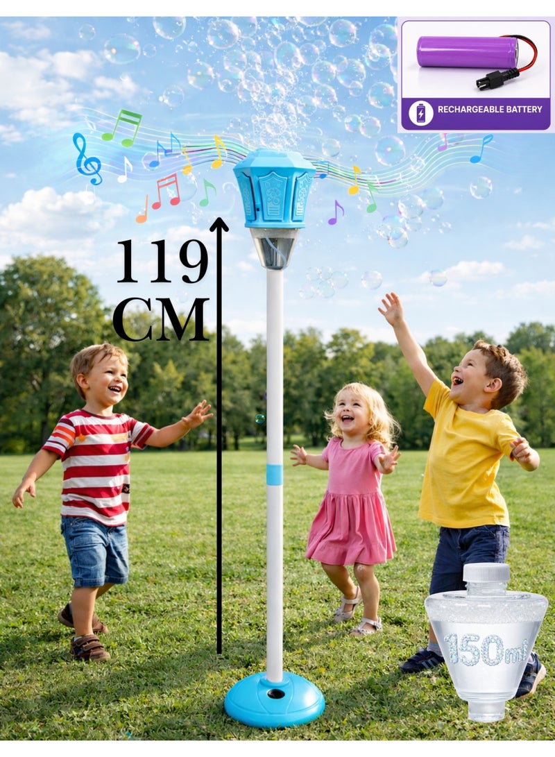 Kids Bubble Machine with Music & Lights – Outdoor Bubble Maker Toy with Stable Stand, 150ml Bubble Solution Included - Image 1