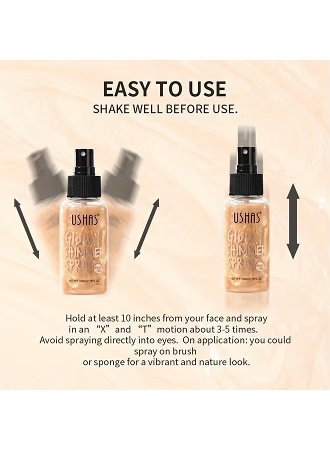 Ushas Glow Shimmer Spray - Shimmer Body Oil Liquid Easy to Push Away Natural Moisture Glitter Face Brightening Glow Pearl Highlighter Illuminator Shine Contouring Makeup for Face and Body #03 - Image 2