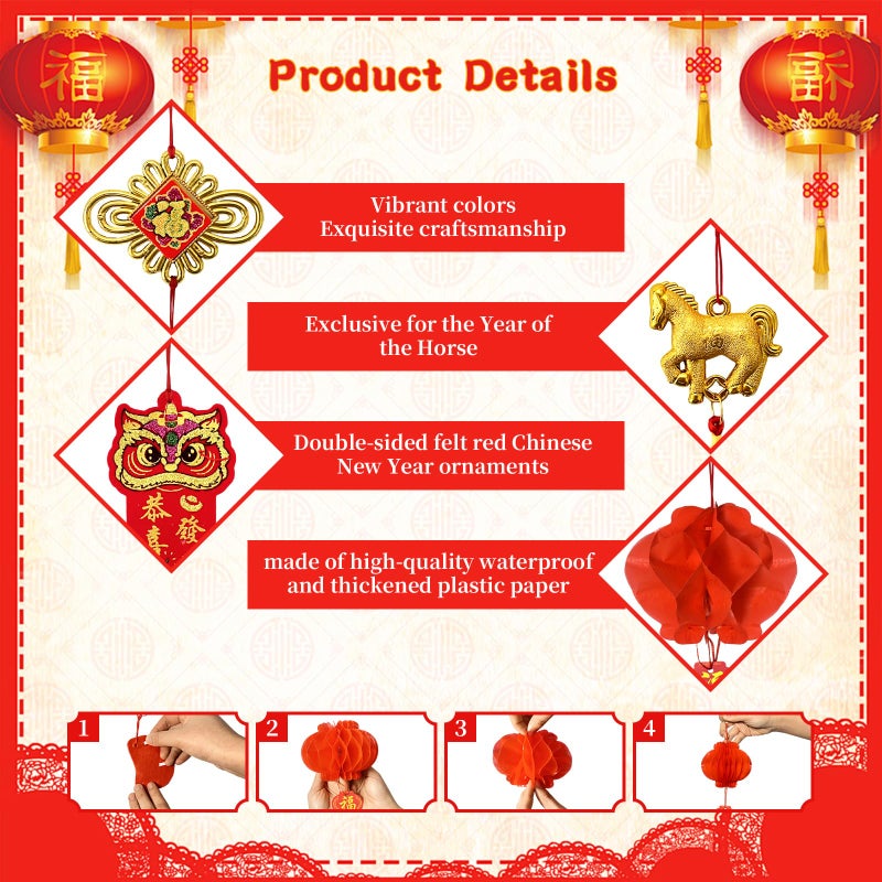 QHZHANG 2026&74 Pieces Traditional Chinese New Year Decor - Red Knots, Lucky Fu Charms & Festive Hanging Ornaments for Home, Tree, Car & Lunar New Year Decor-æ–°å¹´è£…é¥° - Image 4