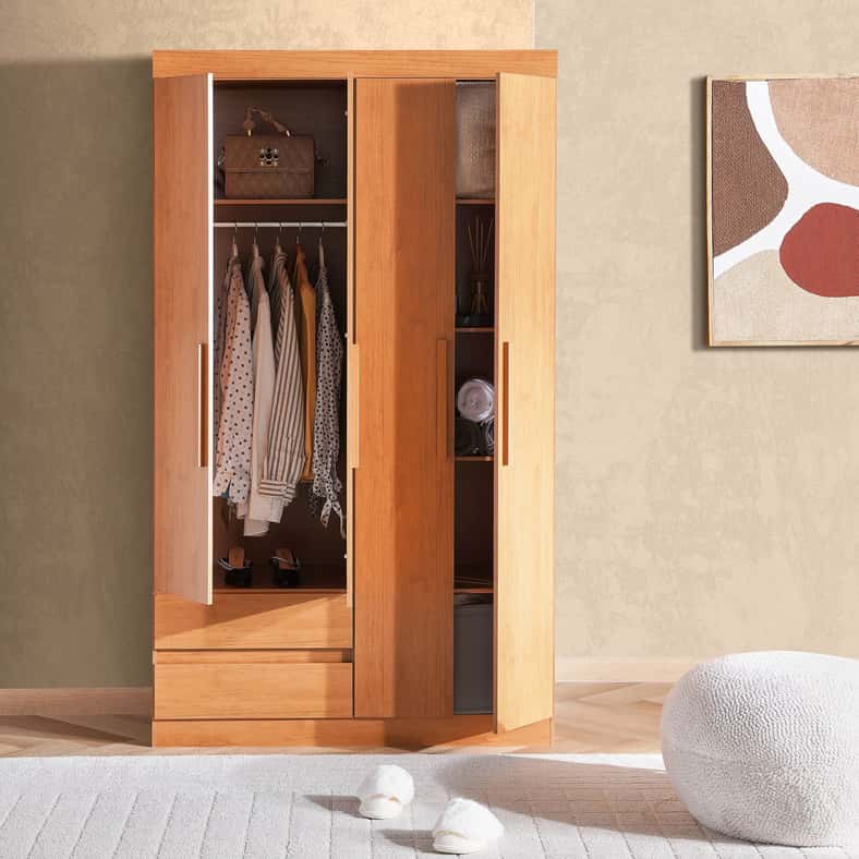 Pan Home خزانة بنية ذات 4 أبواب مع 2 درج - Image 4