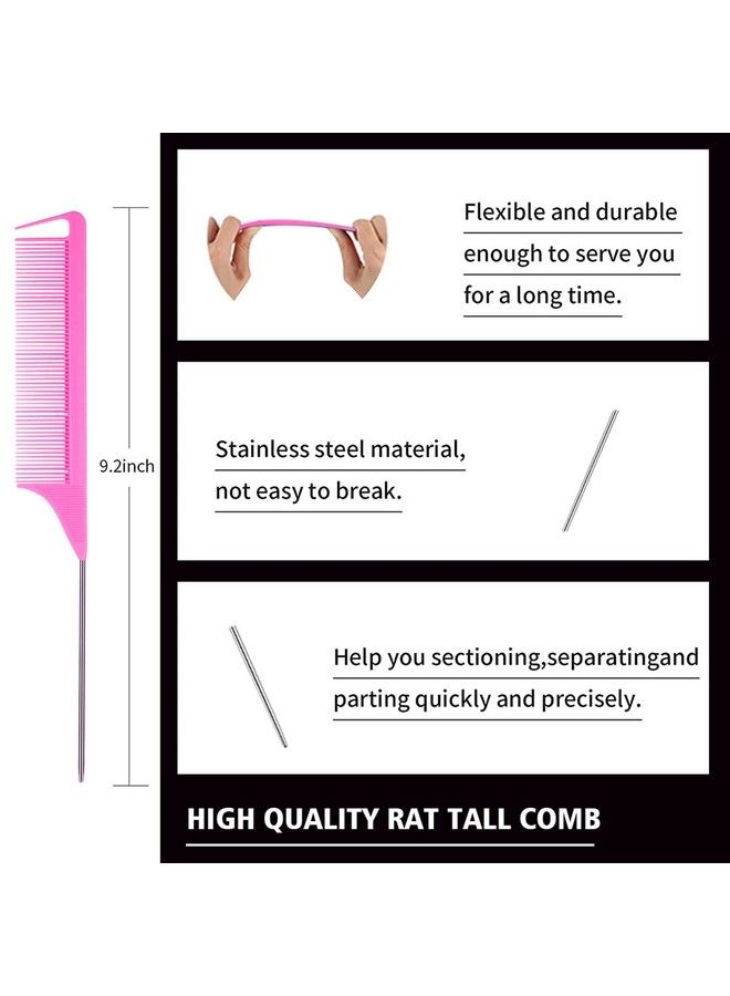 Goiple 3 Pieces Hair Styling Comb Set Teasing Hair Brush Rat Tail Comb Edge Brush For Edge&Back Brushing Combing Slicking Hair For Women (Pink) - Image 5