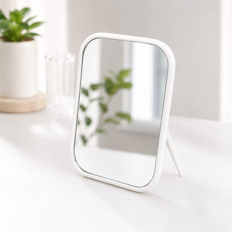 Tabletop Makeup Mirror with Stand, Foldable Rectangular Cosmetic Mirror for Vanity and Dorm Rooms (White) - Image 1