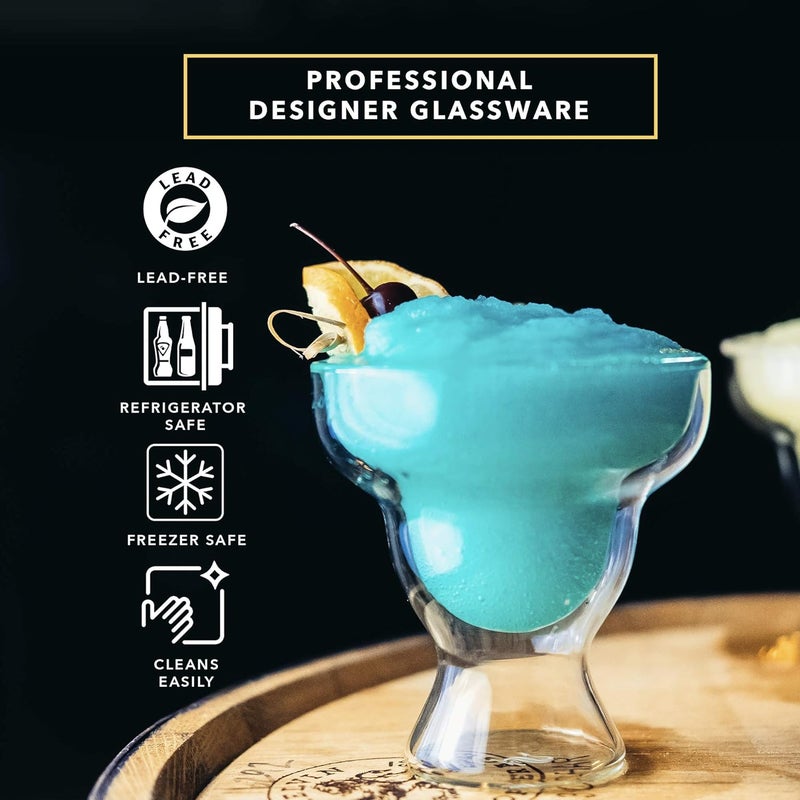 Dragon Glassware أكواب مارغاريتا من - مجموعة من 2 كوب بسعة 12 أونصة، ذات جدار مزدوج وبدون قاعدة، معزولة للحفاظ على سخونة أو برودة المشروبات لفترة أطول - Image 4