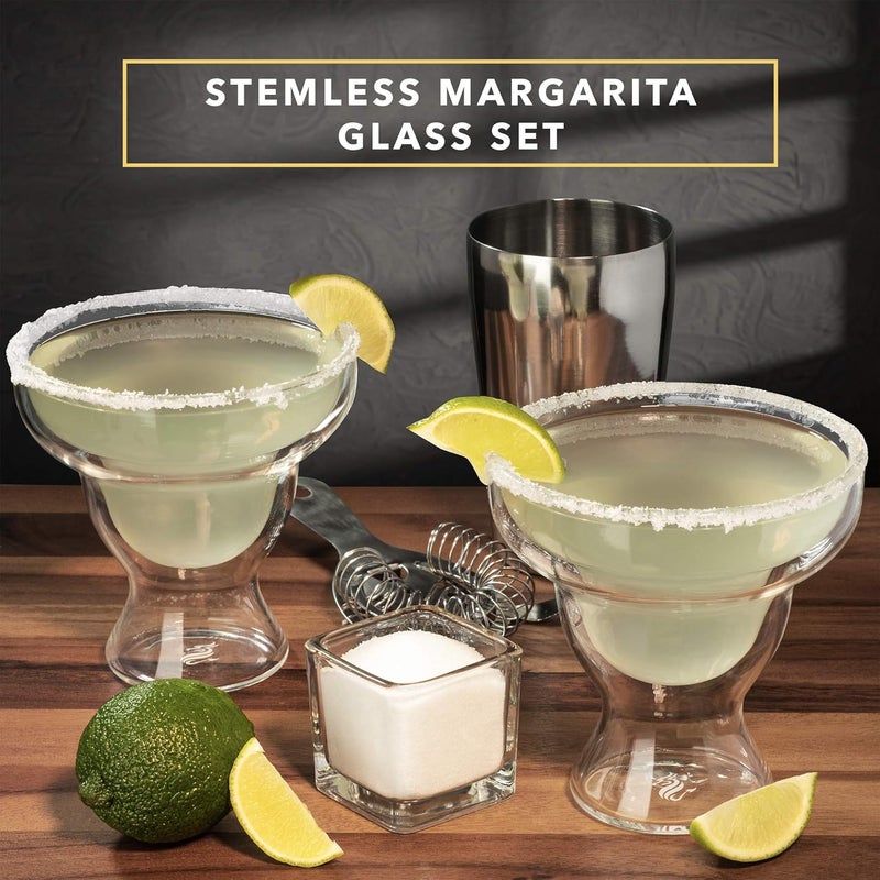 Dragon Glassware أكواب مارغاريتا من - مجموعة من 2 كوب بسعة 12 أونصة، ذات جدار مزدوج وبدون قاعدة، معزولة للحفاظ على سخونة أو برودة المشروبات لفترة أطول - Image 2