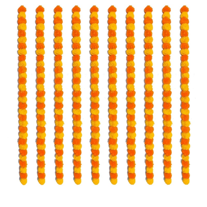 pop colours Artifical Marigold Fluffy Flower Garland Marigold Flowers for Decoration Pooja Room Thoran Festivals Decoration 10 Pcs Orange and Yellow - Image 1