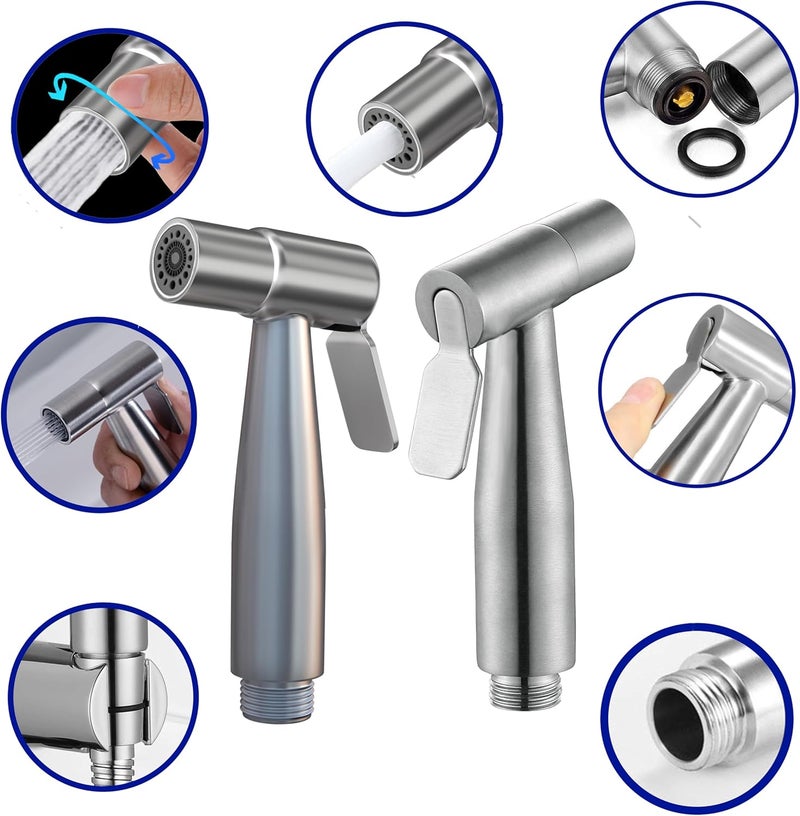 Avaby Dual Mode Stainless Steel Sprayer Head-Bidet Spray w/Brushed Chrome Finish - Cloth Diaper Shattaf - Pet Wash - Image 3