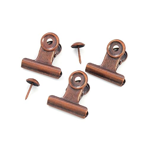 YUCHIYA 10 Pack Bulldog Clips with Push-pins for Corkboard,Metal Clips for Crafts, Metal Binder Clips for Pictures, Spring Paper Clamps for Office Documents (Copper,2inch) - Image 1