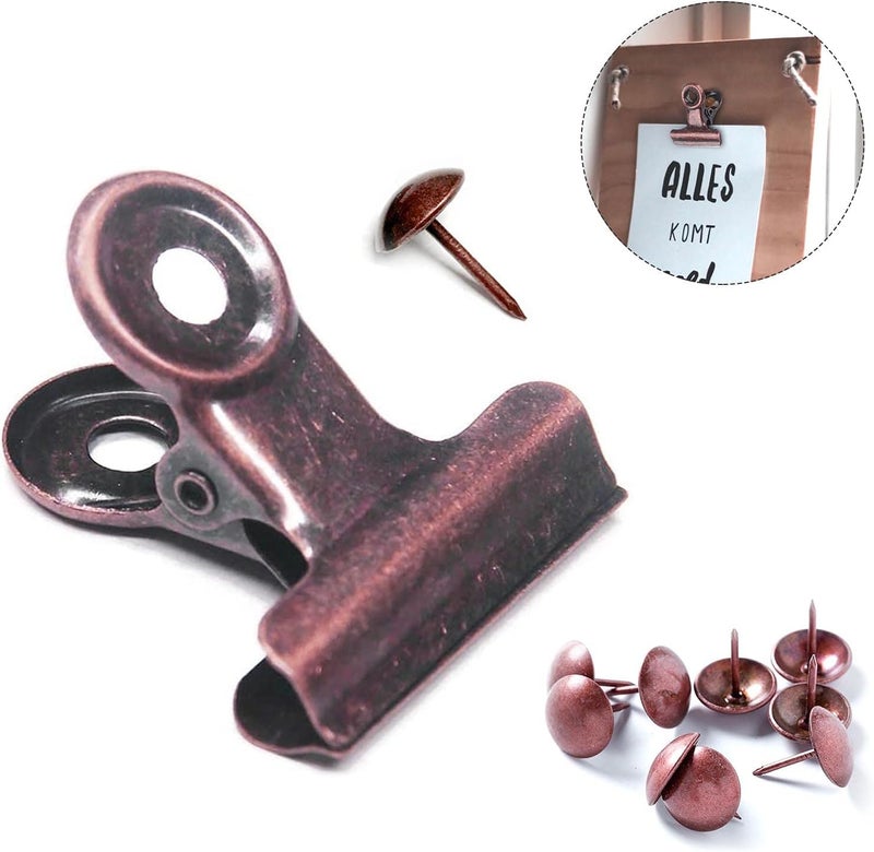 YUCHIYA 10 Pack Bulldog Clips with Push-pins for Corkboard,Metal Clips for Crafts, Metal Binder Clips for Pictures, Spring Paper Clamps for Office Documents (Copper,2inch) - Image 2