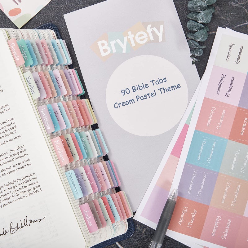 BRYTEFY Cream Pastel Bible Tabs, Laminated Bible Tabs for Women and Girl, 90 Bible Tabs Old and New Testament, Includes 24 Blank Tabs, Bible Journaling Supplies, Bible Book Tabs, Christian Gift - Image 1