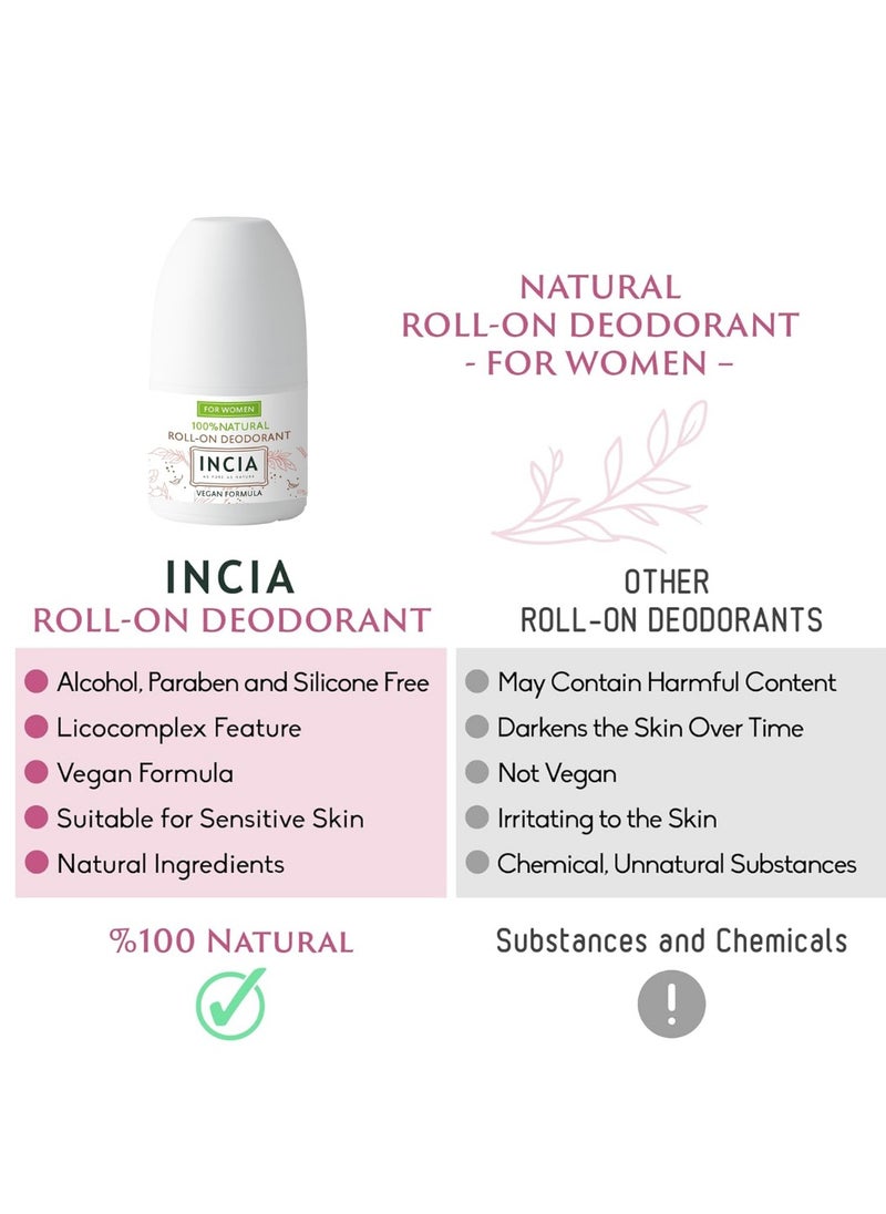 INCIA - INCIA Natural Roll-On Deodorant for Women – Aluminum-Free, No Stains, Long-Lasting Freshness – 50ml - Image 1