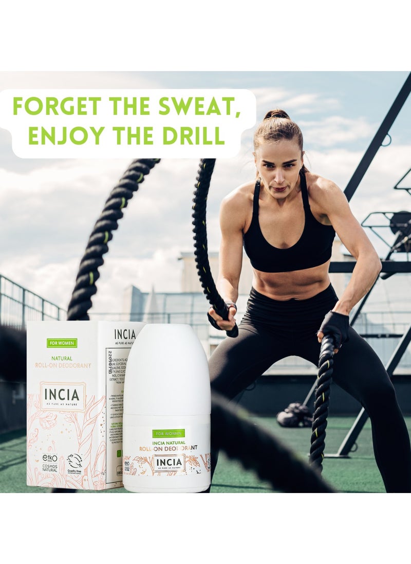 INCIA - INCIA Natural Roll-On Deodorant for Women – Aluminum-Free, No Stains, Long-Lasting Freshness – 50ml - Image 1