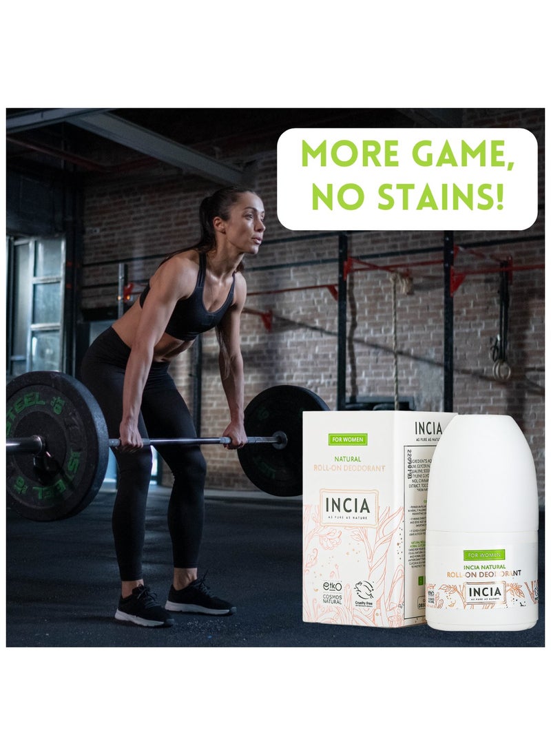 INCIA - INCIA Natural Roll-On Deodorant for Women – Aluminum-Free, No Stains, Long-Lasting Freshness – 50ml - Image 1