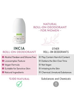 INCIA Women's Natural Roll-On Deodorant 100% Natural, Aloe Vera & Alum, Gentle on Skin, Antibacterial, Non-Sticky, Long-Lasting Freshness, Prevents Body Odor - 50 ml - pzsku/ZAE3FE793A3DD9FB517DDZ/45/_/1719564289/2f63ffb6-198d-4916-8178-33eb122e9675