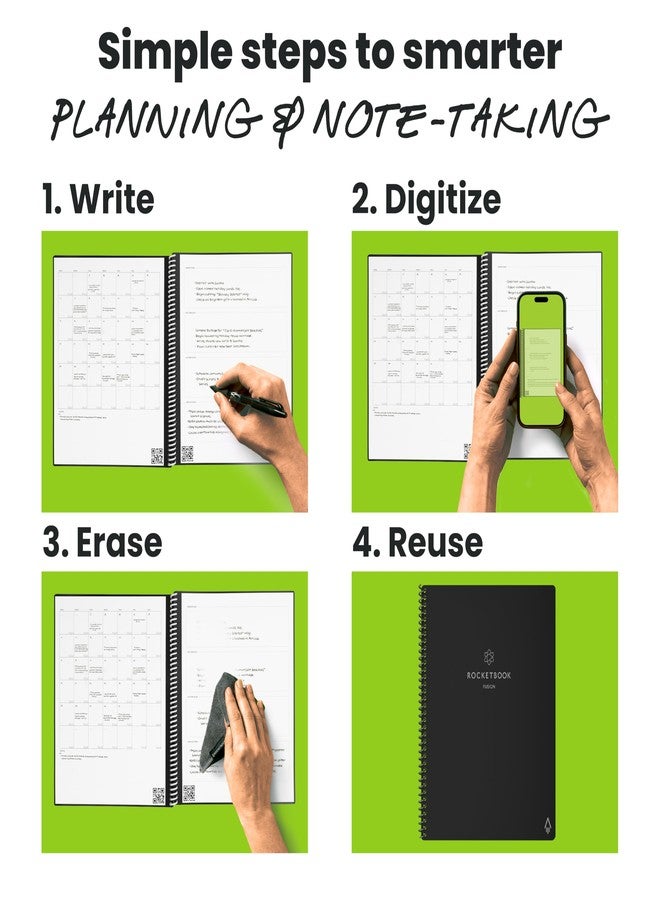 Rocketbook Fusion Smart Reusable Notebook - Calendar, To-Do Lists, and Note Template Pages with 1 Pilot Frixion Pen & 1 Microfiber Cloth Included - Infinity Black Cover, Letter Size (8.5" x 11") - Image 3