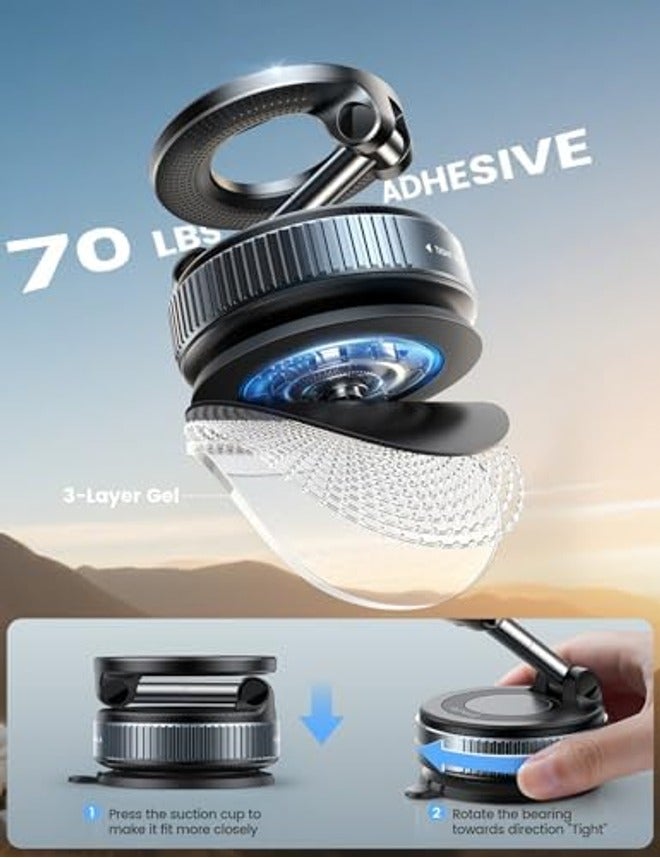 Lamicall Car Phone Holder - 70lbs Vacuum Suction, 20X Mag Safe, Foldable Magnetic Mount for iPhone & More - Image 4