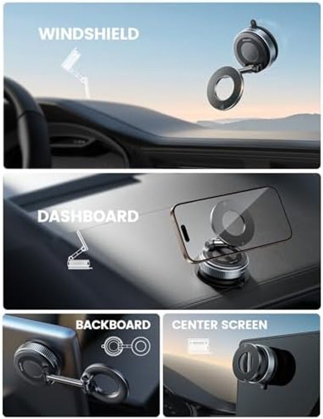 Lamicall Car Phone Holder - 70lbs Vacuum Suction, 20X Mag Safe, Foldable Magnetic Mount for iPhone & More - Image 3