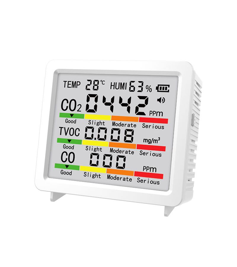 5 In 1 Air Quality Monitor Portable With Real Time Temperature And Humidity Display And TVOC Detector For Home School Office And Car Interiors White Holiday Gift - Image 1