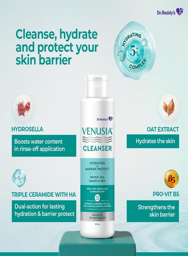 Venusia Hydrating & Barrier Protect Cleanser | With Ceramides, Hyaluronic Acid, Niacinamide, Pro-Vitamin B5 | For Normal, Dry, and Sensitive Skin | PAMAS free | Skin-friendly Ph | 125 ml | From the House of No.1 Dermatologist Recommended Moisturiser - Image 3