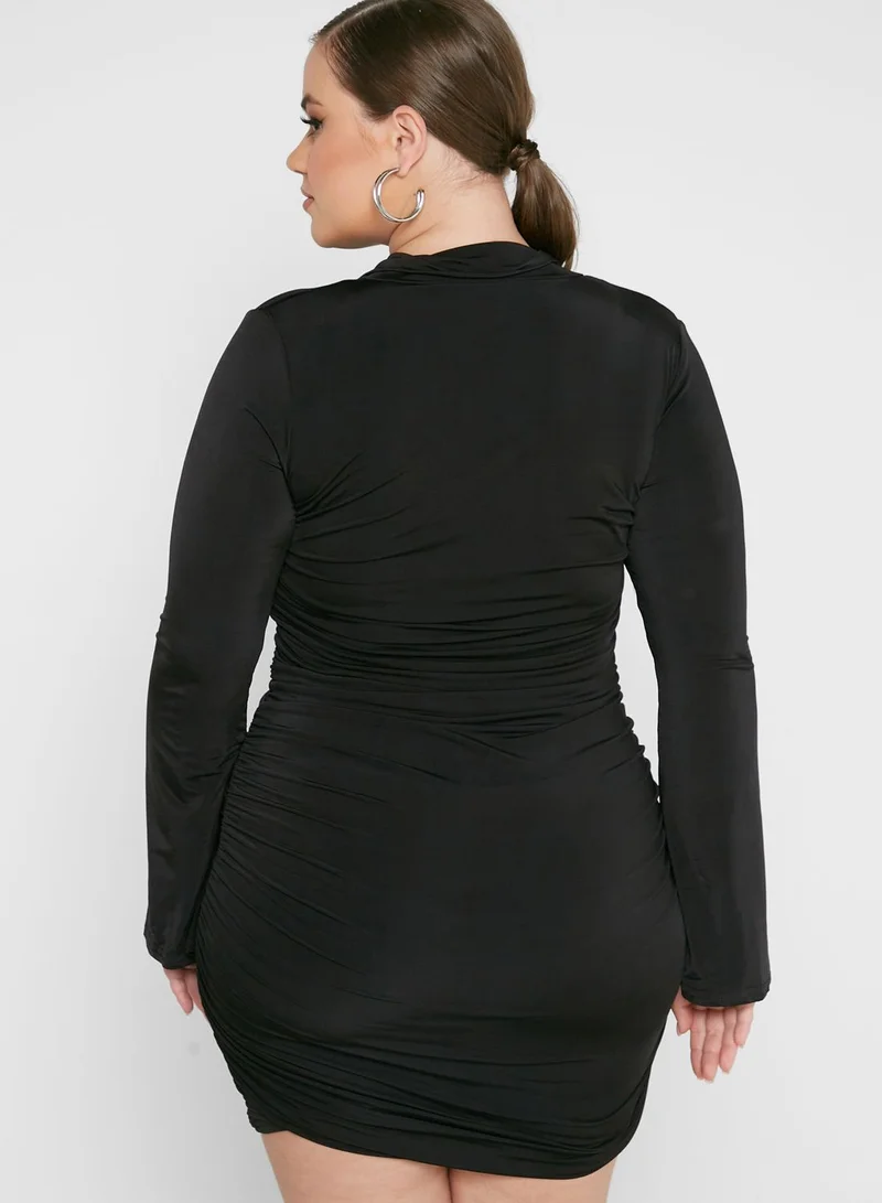 Public Desire Curve Ruched Bodycon Mini Dress