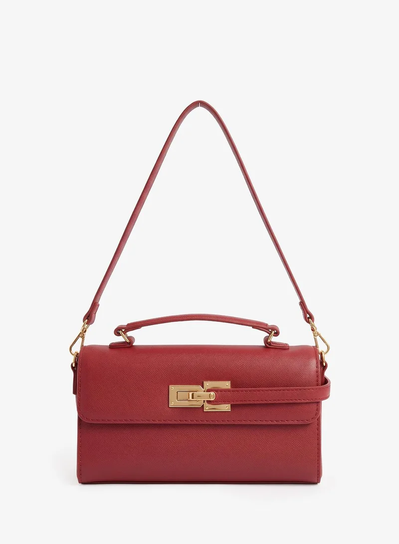 ايلا Burgundy With Gold Accent Top Handle And Strap Satchel