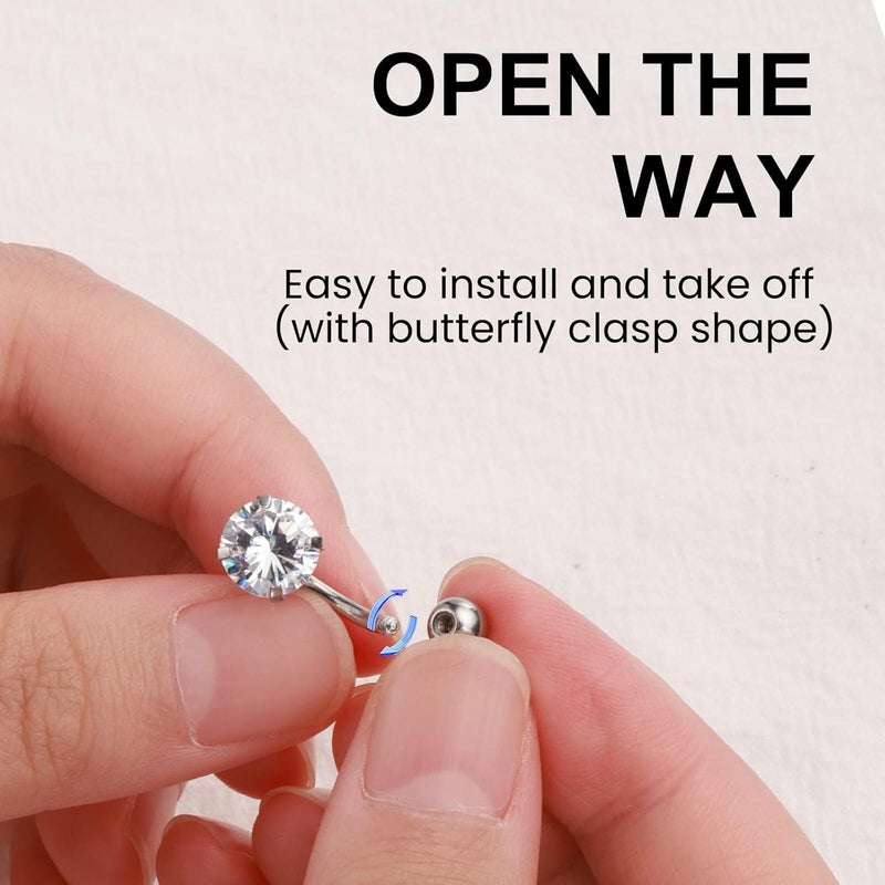 WSSXC 14G Hypoallergenic Surgical Steel Belly Button Ring Cubic Zirconia Belly Button Barbs Body Piercing Set 7Pcs - Image 3