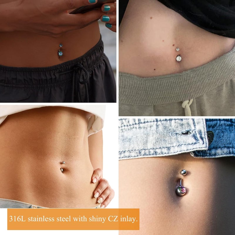 WSSXC 14G Hypoallergenic Surgical Steel Belly Button Ring Cubic Zirconia Belly Button Barbs Body Piercing Set 7Pcs - Image 4