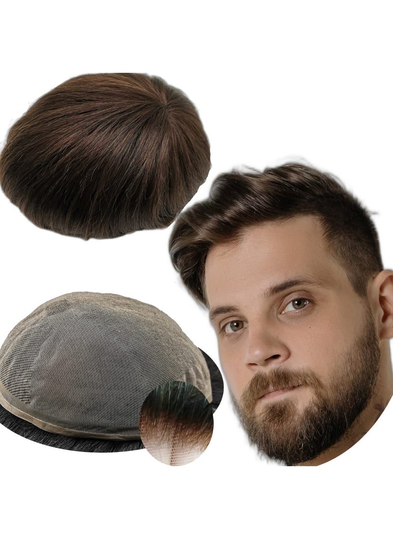 YANAHAIR - Toupee for Men 8x10 Straight Hair Pieces Mens Prosthesis Hair Replacement System mens lace hairpiece 100% European Real Human Hair Men Breathable Fine French Lace Hair System #2 Dark Brown - Image 1