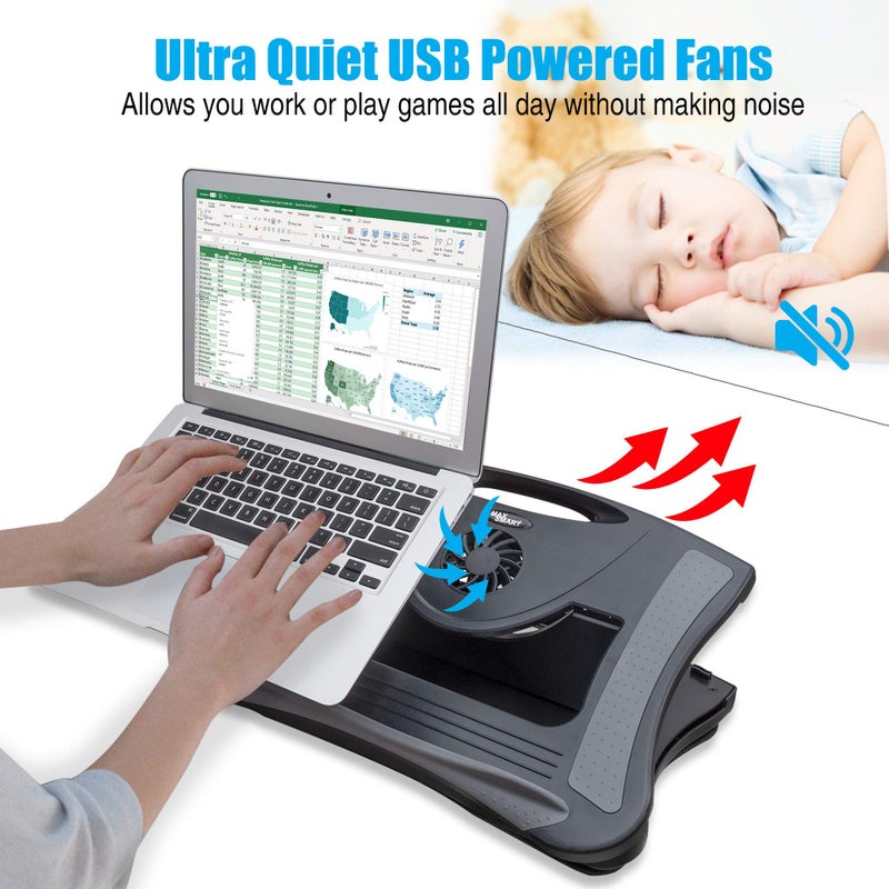 MAX SMART Laptop Lap Pad Laptop Stand with Attached Mouse Pad, Cushion and USB Cooling Fan, Non-Slip Heat Shield Tablet Computer Stand for Sturdy Work Station for Home, Office, Bed Sofa, Couch and Car - Image 4